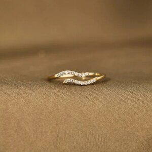 18K Gold Plated Sterling Silver Wave Ring | Zircon Band | Minimal Gold Ring